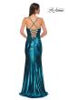 Picture of: Fitted Metallic Jersey Prom Dress with Corset Style Top in Dark Teal, Style 32877, Detail Picture 10