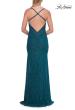 Picture of: Lace Fitted Gown with Slit and Crisscross Open Back in Dark Teal, Style: 33381, Detail Picture 10