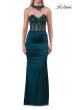 Picture of: Beaded High Neck Lace-Up Jersey Gown in Dark Teal, Style: 33696, Detail Picture 10