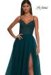 Picture of: Beautiful A-line Tulle Dress with Eyelet Neckline and Lace Top in Dark Teal, Style: 32594, Detail Picture 12
