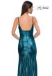 Picture of: Brushed Metallic Jersey Simple Prom Dress with Ruching in Dark Teal, Style 32812, Detail Picture 12