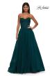 Picture of: A-line Tulle Gown with Lace Corset Bodice and Slit in Dark Teal, Style: 32579, Detail Picture 13