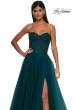 Picture of: A-line Tulle Gown with Lace Corset Bodice and Slit in Dark Teal, Style: 32579, Detail Picture 15