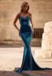 Picture of: Metallic Jersey Dress with Low Back and Ruching in Dark Teal, Style 32932, Back Picture