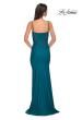 Picture of: Unique Jersey Prom Dress with Lace Panels and Scallop Neckline in Dark Teal, Style 32983, Back Picture