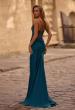 Picture of: Lace and Ruched Jersey Prom Dress with Deep V Neckline in Dark Teal, Style 33001, Back Picture