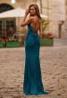 Picture of: Ruched Sweetheart Gown with Slit and Lace-Up Back in Dark Teal, Style: 33361, Back Picture