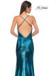 Picture of: Simple Metallic Jersey Dress with Draped Neckline and Low Back in Dark Teal, Style 32782, Detail Picture 18