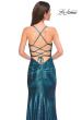 Picture of: Ruched Metallic Jersey Dress with Open Lace Up Back in Dark Teal, Style 32945, Detail Picture 18