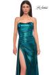Picture of: Strapless Chic Metallic Jersey Dress with Draped Slit in Dark Teal, Style 32830, Detail Picture 22
