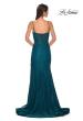 Picture of: Stretch Satin Prom Dress with Eyelet Detail Neckline in Dark Teal, Style 32671, Detail Picture 3