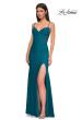 Picture of: Unique Jersey Prom Dress with Lace Panels and Scallop Neckline in Dark Teal, Style 32983, Detail Picture 4