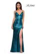 Picture of: Brushed Metallic Jersey Simple Prom Dress with Ruching in Dark Teal, Style 32812, Detail Picture 5