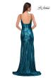 Picture of: Brushed Metallic Jersey Simple Prom Dress with Ruching in Dark Teal, Style 32812, Detail Picture 6