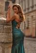 Picture of: Metallic Jersey Mermaid Gown with Draped Cowl Neckline and Lace-Up Back in Dark Teal, Style: 33412, Detail Picture 6