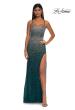 Picture of: Fitted Net Dress with Rhinestones and U Slit in Dark Teal, Style: 32840, Detail Picture 7