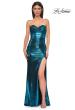 Picture of: Strapless Chic Metallic Jersey Dress with Criss Cross Bodice in Dark Teal, Style 32876, Detail Picture 7