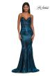 Picture of: Mermaid Metallic Jersey Dress with Draped Neckline in Dark Teal, Style: 32897, Detail Picture 7