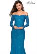 Picture of: Off the Shoulder Long Sleeve Lace Prom Gown in Dark Turquoise, Style: 26393, Detail Picture 1