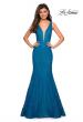 Picture of: Stretch Lace Prom Dress with Plunging Neckline in Dark Turquoise, Style: 27464, Detail Picture 1