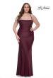 Picture of: Ruched Jersey Plus Dress with Lace Up Back in Dark Wine, Style: 32195, Detail Picture 1