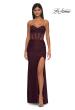 Picture of: Evening Dress with Illusion Strapless Bodice and Lace Applique in Dark Wine, Style: 32912, Detail Picture 13