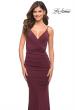 Picture of: Versatile Ruched Jersey Dress with Faux Wrap Top in Dark Wine, Style: 30780, Detail Picture 2