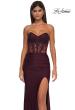 Picture of: Evening Dress with Illusion Strapless Bodice and Lace Applique in Dark Wine, Style: 32912, Detail Picture 7