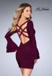 Picture of: Short Jersey Dress with Ruffle Sleeves and Strappy Back in Burgundy, Style: 25366, Back Picture