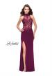 Picture of: Sheer Lace and Beaded Prom Dress with High Neck in Burgundy, Style: 26038, Detail Picture 1