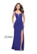 Picture of: Long Jersey Prom Dress with Metallic Beading and Slit in Dark Periwinkle, Style: 25623, Main Picture