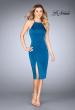 Picture of: Knee Length Jersey Evening Dress with Front Slit in Dark Teal, Style: 25083, Main Picture