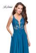 Picture of: Chiffon A-line Dress with Beaded Lace Bodice in Dark Teal, Style: 26082, Main Picture