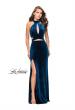 Picture of: Long Velvet Prom Dress with High Neckline and Cut Outs in Dark Teal, Style: 25294, Detail Picture 2