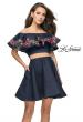 Picture of: Denim Two Piece Dress with Floral Detail and Pockets in Dark Wash, Style: 26627, Main Picture