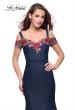 Picture of: Denim Off the Shoulder Dress with Floral Applique in Dark Wash, Style: 25753, Main Picture