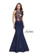 Picture of: High Neck Denim Mermaid Gown with Floral Print in Dark Wash, Style: 25885, Main Picture