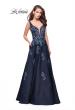 Picture of: Denim A-line Ball Gown with Floral Embellishments in Dark Wash, Style: 26265, Main Picture