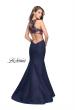 Picture of: High Neck Denim Mermaid Gown with Floral Print in Dark Wash, Style: 25885, Back Picture