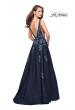 Picture of: Denim A-line Ball Gown with Floral Embellishments in Dark Wash, Style: 26265, Back Picture