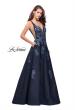 Picture of: Denim A-line Ball Gown with Floral Embellishments in Dark Wash, Style: 26265, Detail Picture 2
