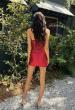 Picture of: Strapless Lace Applique Corset Cocktail Dress in Deep Red, Style 33242, Detail Picture 8