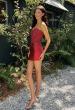 Picture of: Strapless Lace Applique Corset Cocktail Dress in Deep Red, Style 33242, Detail Picture 9