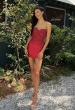 Picture of: Strapless Lace Applique Corset Cocktail Dress in Deep Red, Style 33242, Detail Picture 10