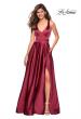Picture of: Metallic Satin Dress with Wrap Around Top and Pockets in Deep Red, Style: 27487, Main Picture