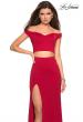 Picture of: Faux Two Piece Long Off the Shoulder Prom Dress in Deep Red, Style: 27496, Main Picture