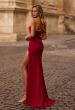 Picture of: Strapless Jersey Dress with Rhinestone Neckline and Slit Detail in Deep Red, Style 32825, Back Picture