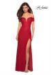 Picture of: Off The Shoulder Long Stretch Lace Prom Dress in Deep Red, Style: 26998, Detail Picture 1