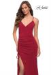 Picture of: Simple Jersey Dress with Ruched Lace Up Side Detail in Deep Red, Style 29444, Detail Picture 1