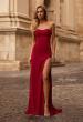 Picture of: Strapless Jersey Dress with Rhinestone Neckline and Slit Detail in Deep Red, Style 32825, Detail Picture 1